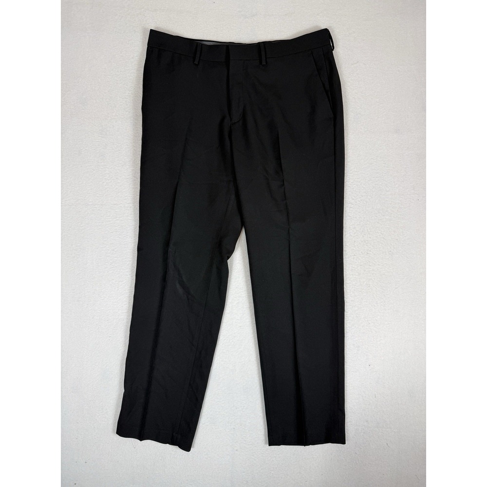Haggar Mens Black Flat Front Dress Pants 34x28 Dress Trousers